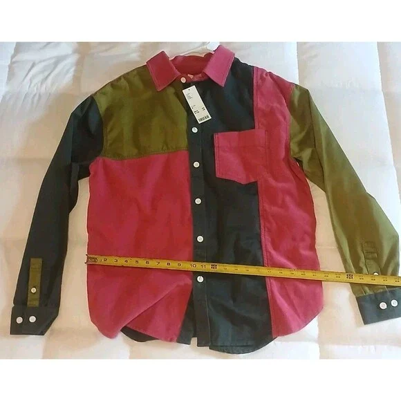 Urban Outfitters Colorblock Patchwork Button Up Shirt 90s Vintage Style M -NWT - Picture 8 of 8